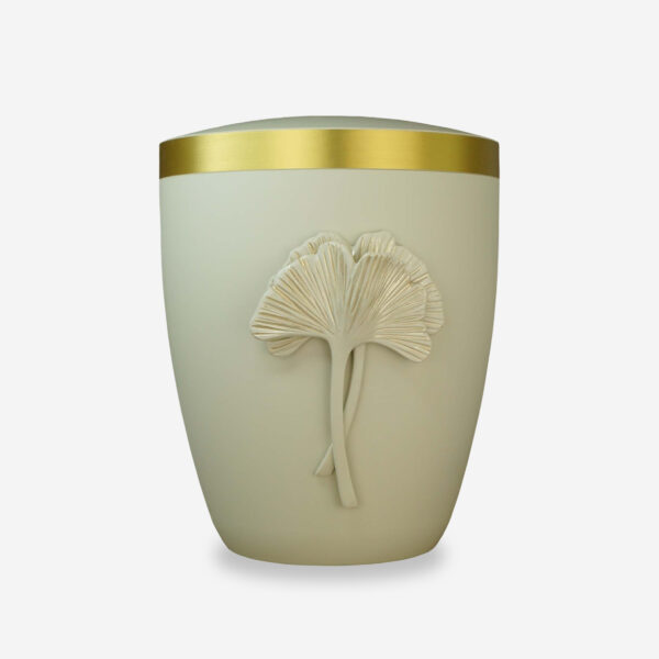 Flüssigholzurne glint-seashell, Design "Ginkgo" in seashell-gold